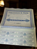 Action au porteur 100 francs B. Feuse 1928 document ancien Paris vintage
