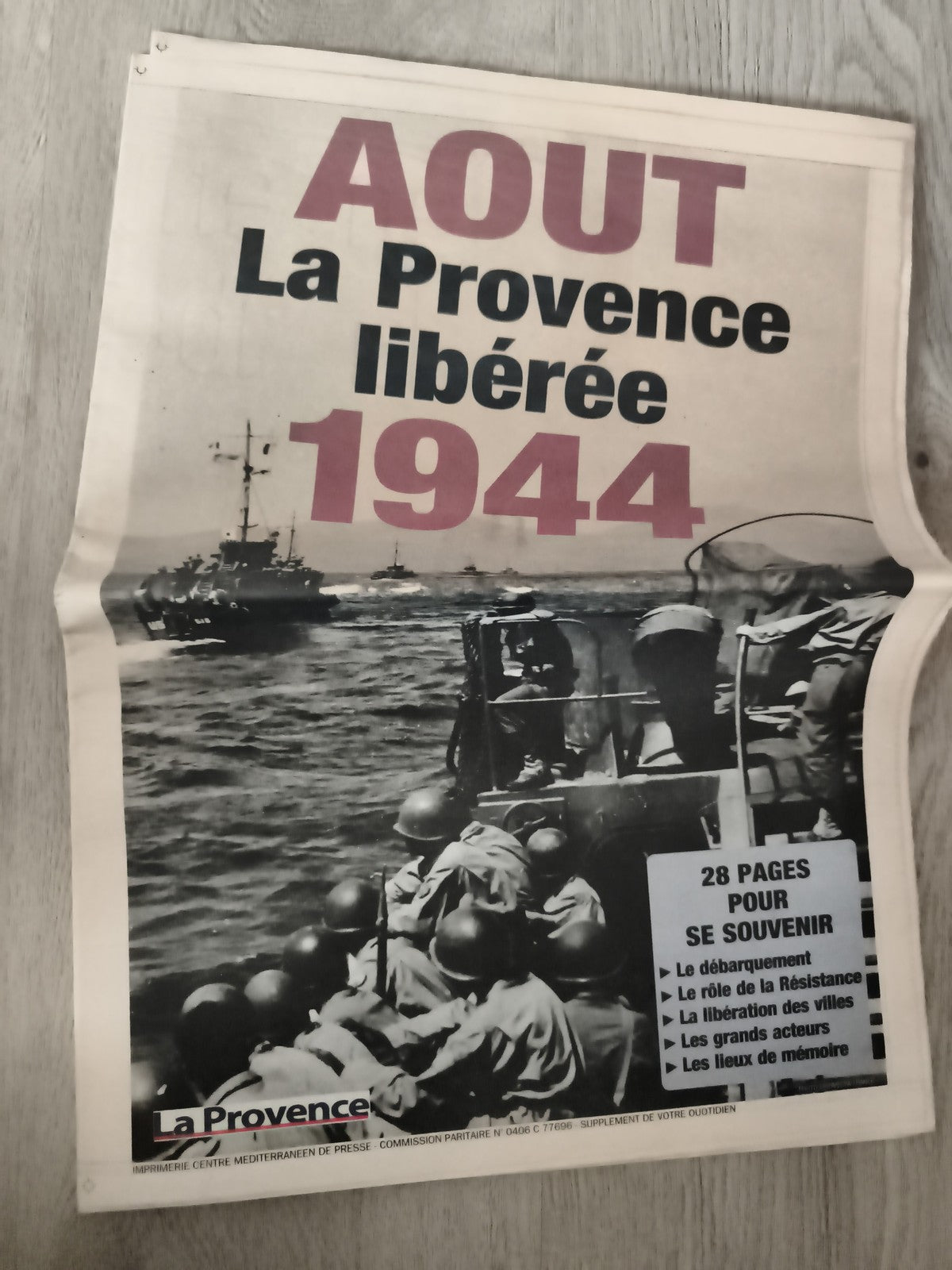 Journal ancien La Provence Août 1944 Libération, supplément historique