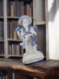 Figurine asiatique vintage porcelaine émaillée bleue or, sculpture chinoise anci