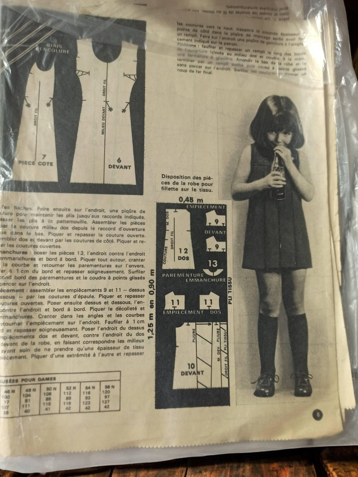 Patron couture vintage robe fillette ancien, planche rétro années 60, modèle rar
