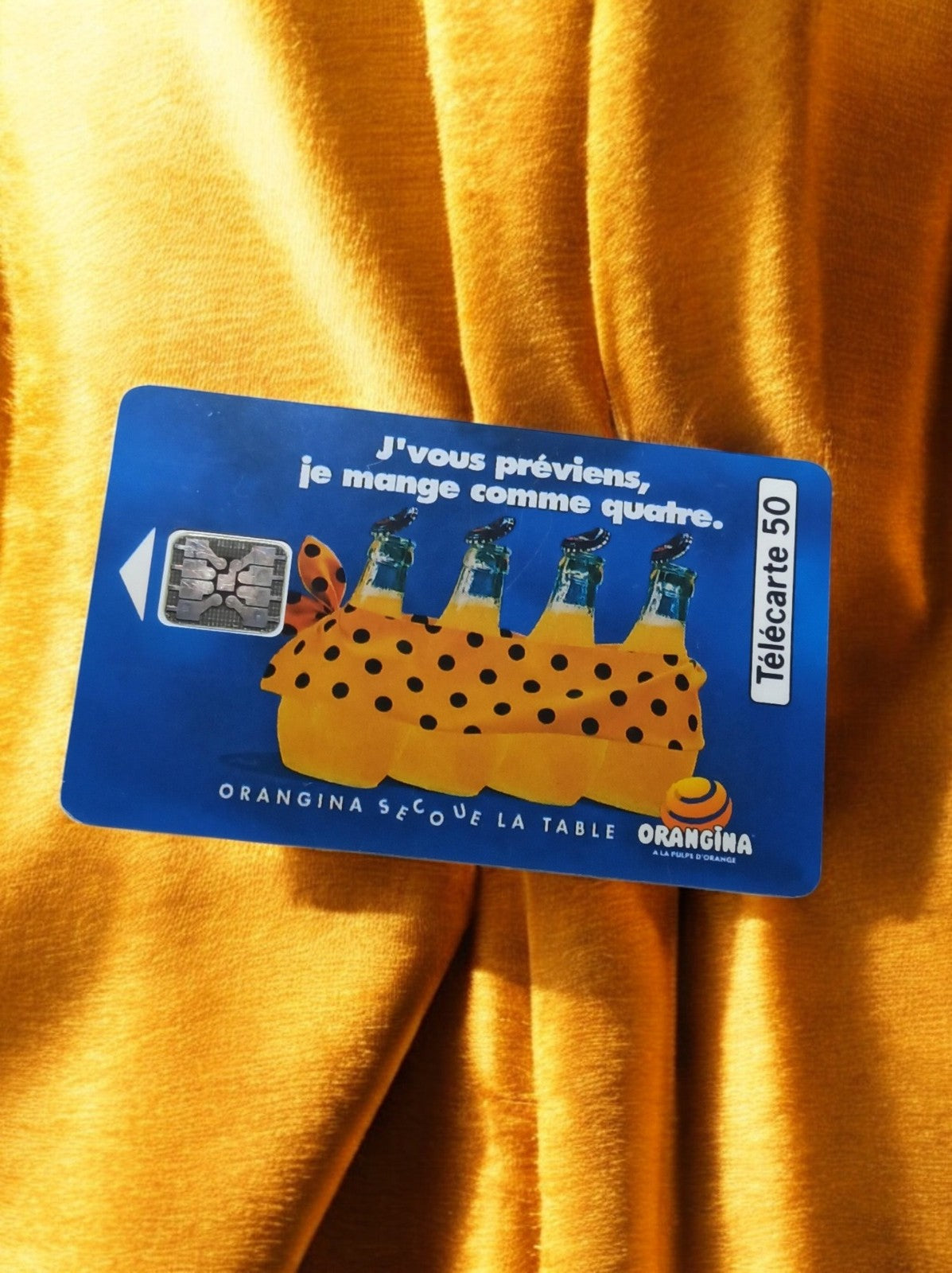 Télécarte 50 unités Orangina vintage, carte téléphonique publicitaire, bleu