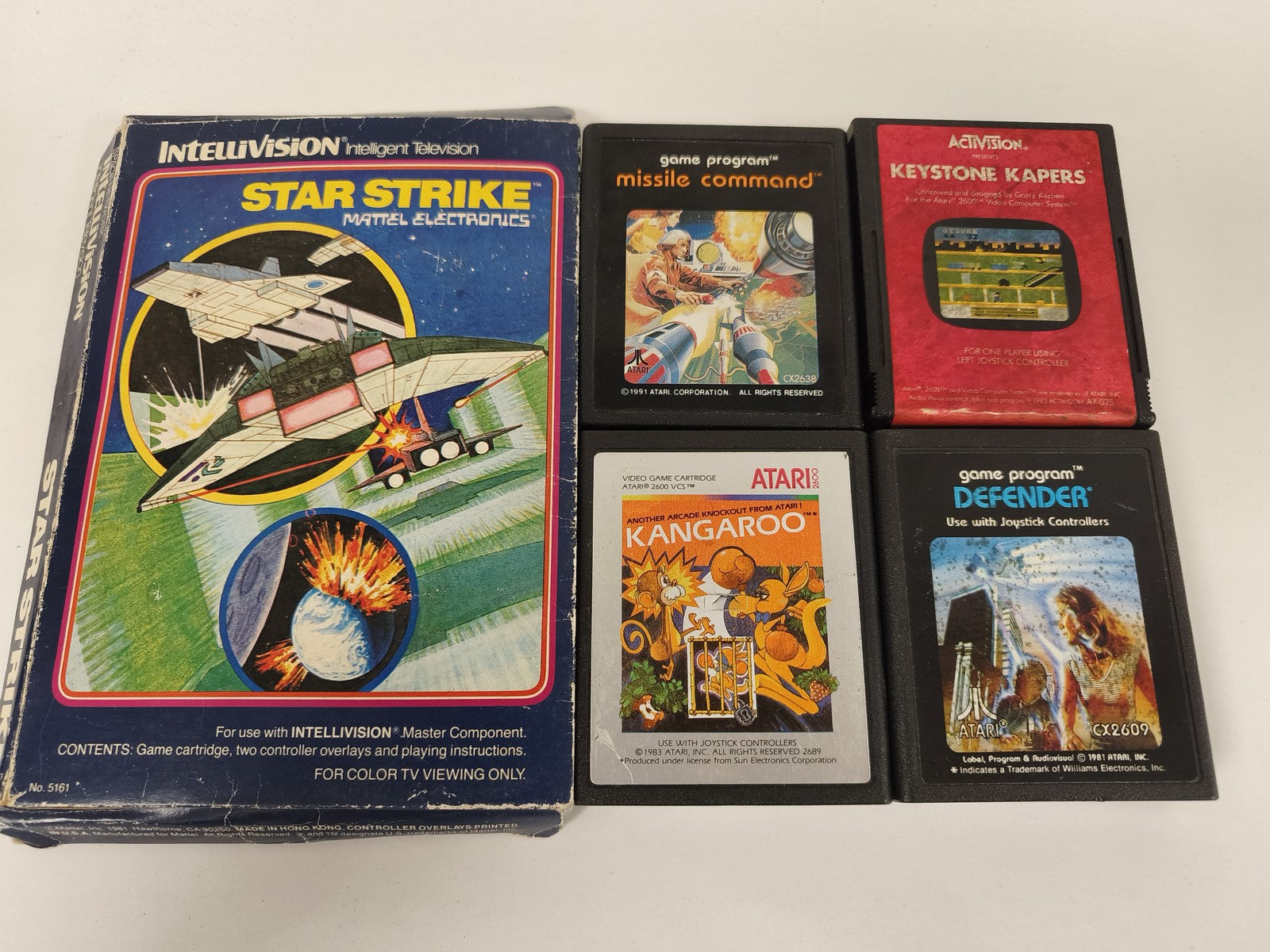 Lot jeux vidéo Atari & Intellivision Star Strike, Missile Command, Keystone Kape