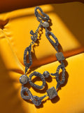 Collier vintage fantaisie métal argenté, maillons ajourés, style rétro chic femm