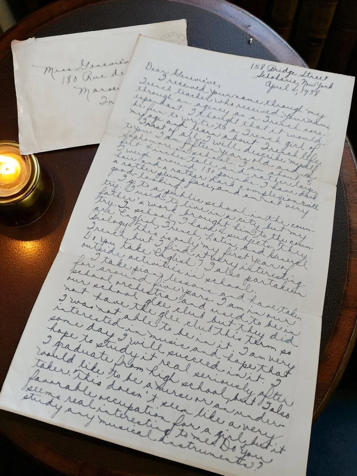 Lettre manuscrite ancienne 1938 à Geneviève + enveloppe vintage papier pré-WW2