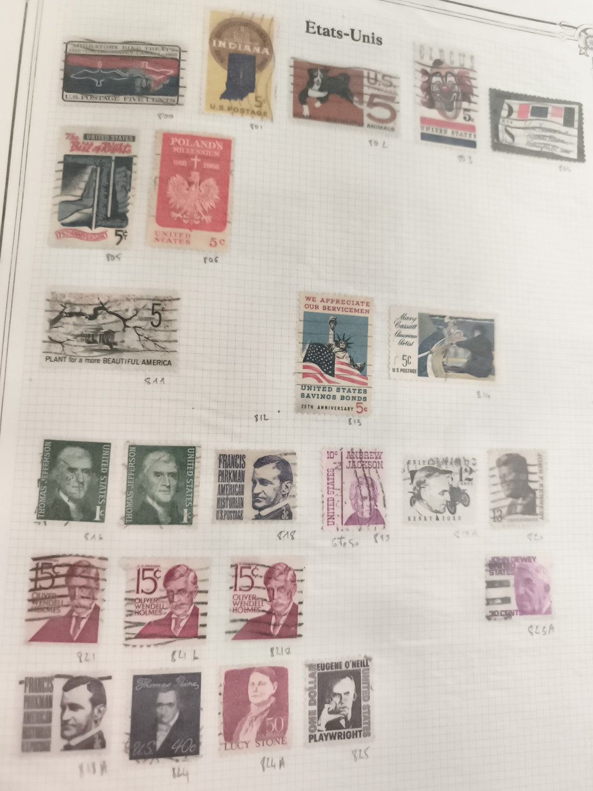 Lot anciens timbres USA oblitérés, portraits, thématiques, 5c 10c 15c, vintage p