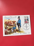 Carte postale philatélie Journée du Timbre 1970 facteur illustration couleur