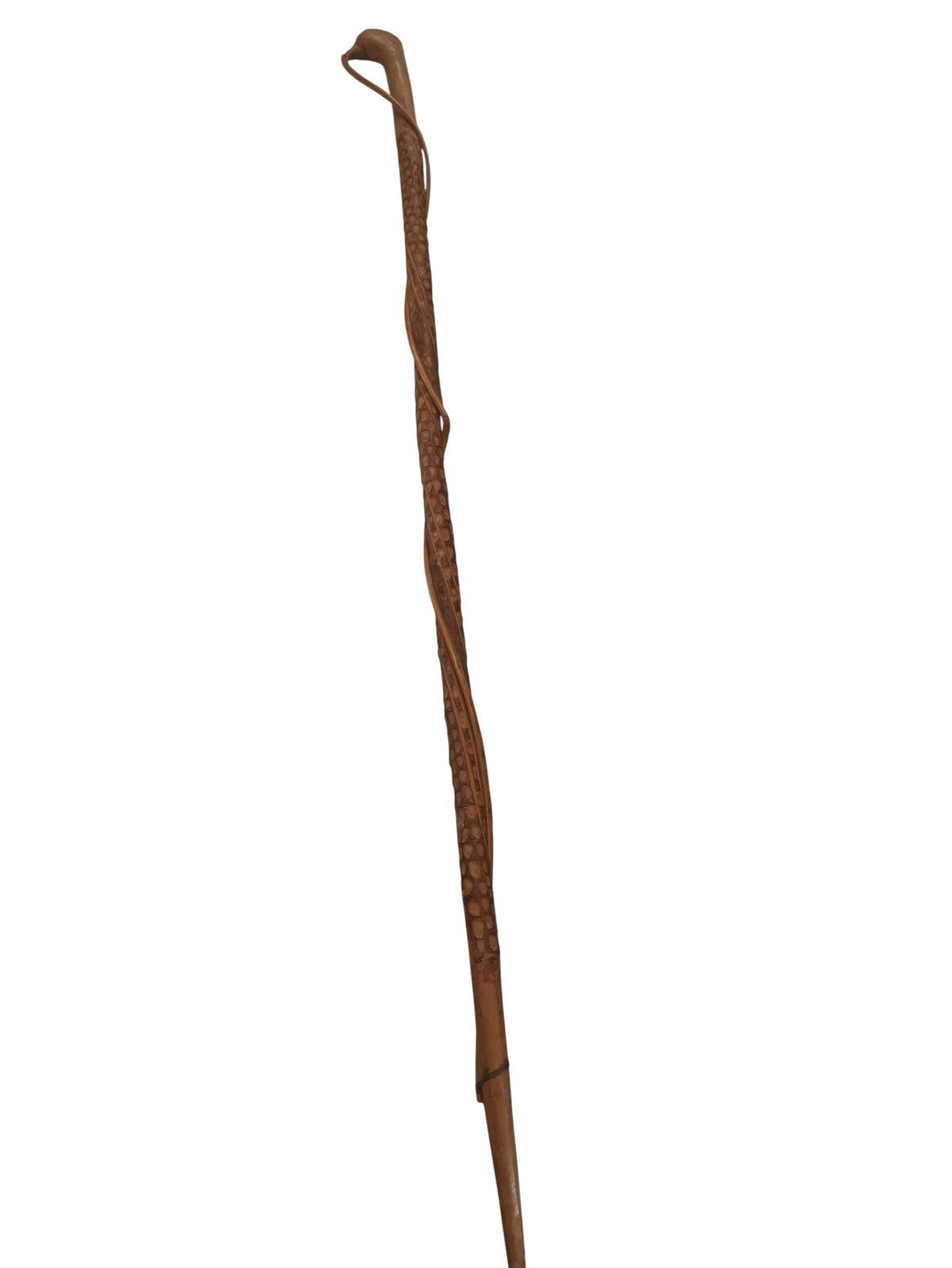 Canne de montagne ancienne sculptée bois, vintage bâton marche rétro déco
