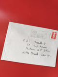 Enveloppe philatélie oblitérée timbre rouge Marianne et cachet militaire