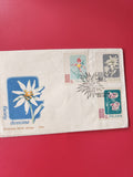 Enveloppe philatélie Pologne FDC fleurs timbres illustrés 1965 cachet Varsovie