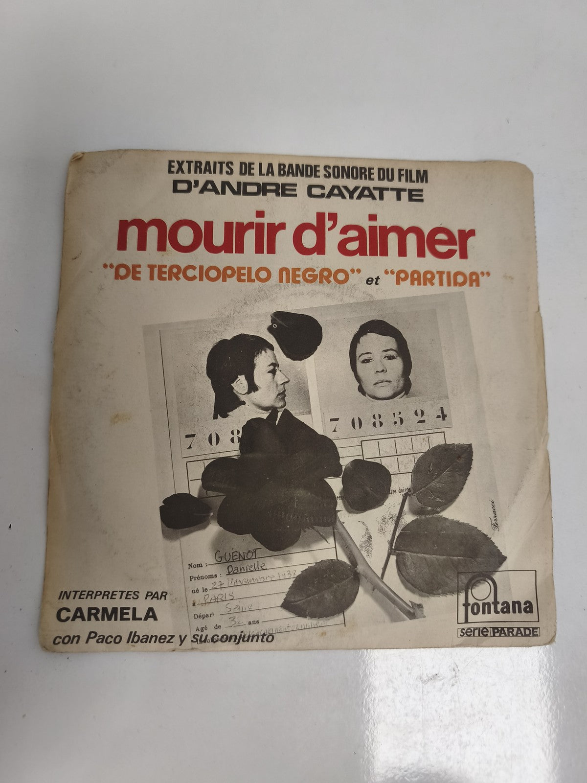 Vinyle 45 tours Mourir d’aimer Carmela Fontana bande originale film