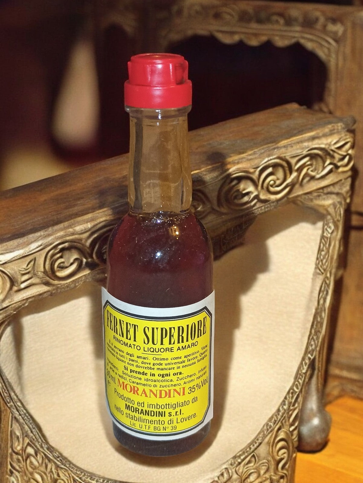 Mignonette Fernet Morandini Superiore vintage, liqueur amaro rare, bouchon rouge