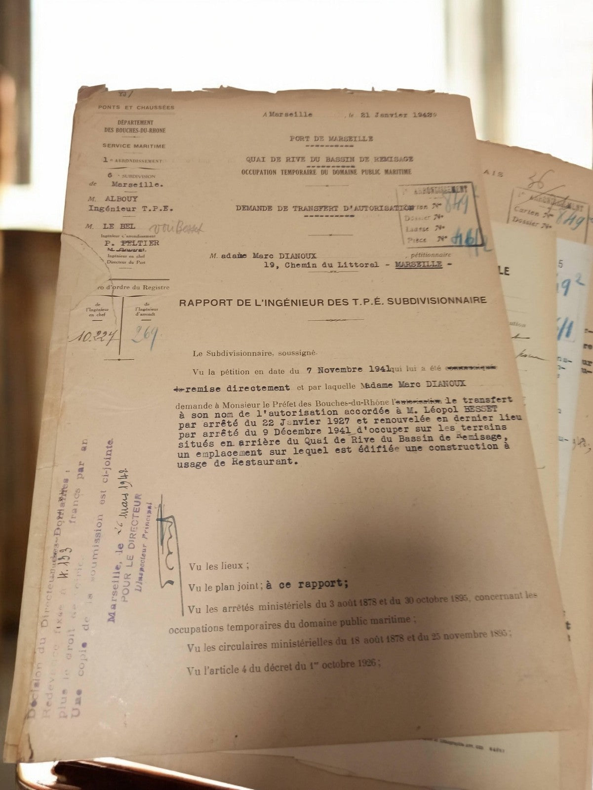 Document administratif Port de Marseille 1949 vintage rapport TPÉ années 40