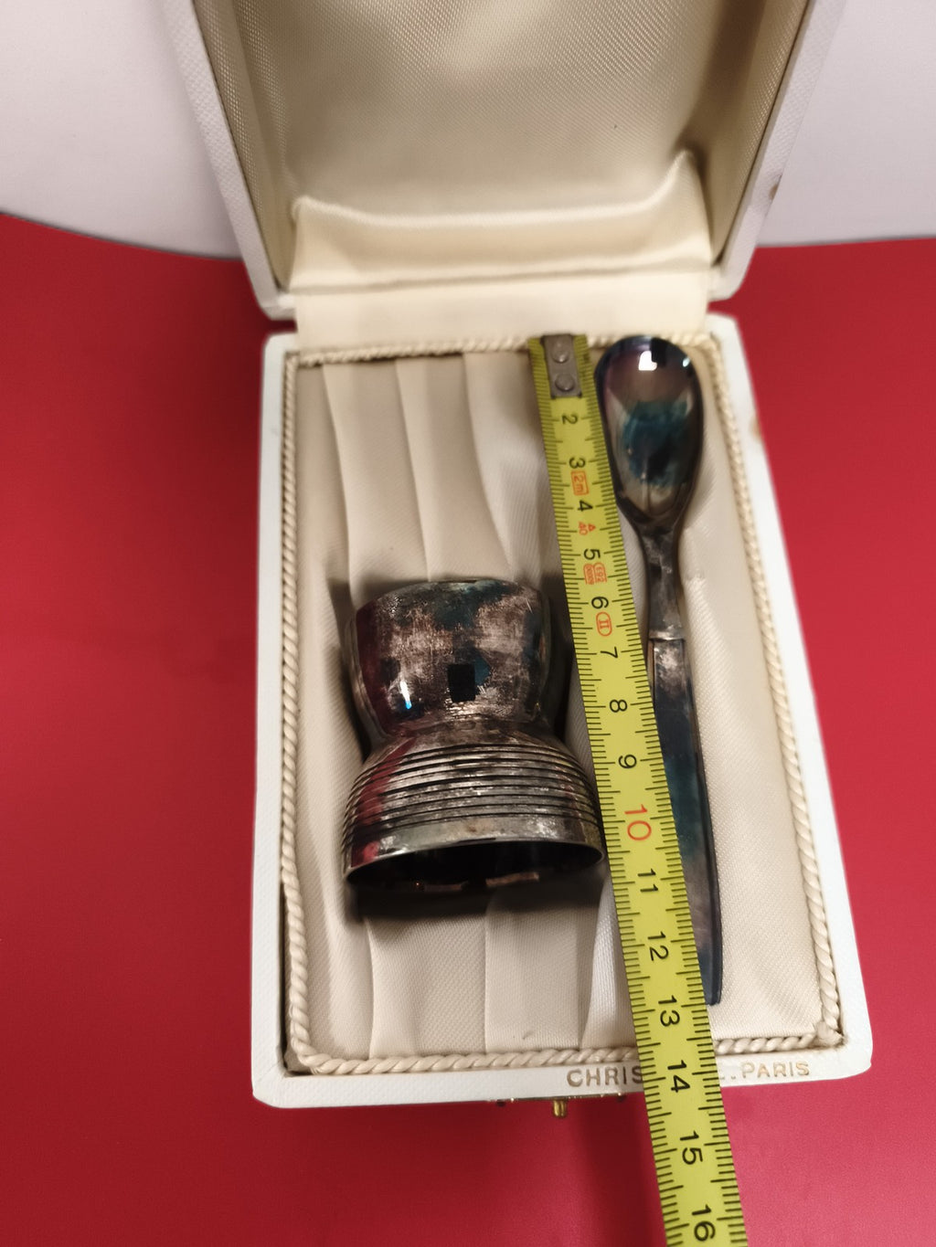 Set coquetier et cuillère Christofle ancien, coffret d’origine, finition argenté