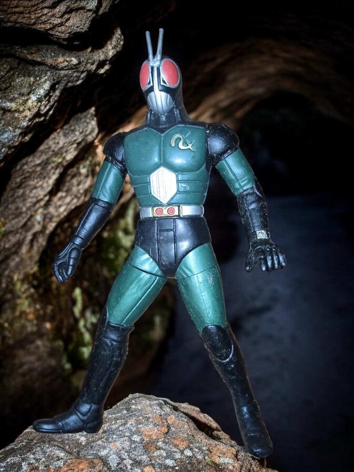 Figurine Bandai Kamen Rider Black RX – articulée, costume vert noir, héros tokus