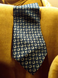 Cravate vintage en soie bleue motif cercles, élégante rétro homme
