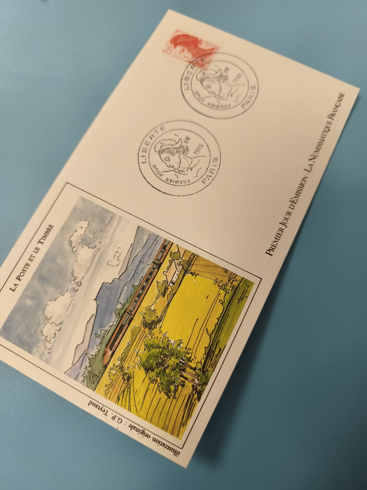 Enveloppe FDC timbre Liberté 1985 illustration paysage La Poste et le Timbre