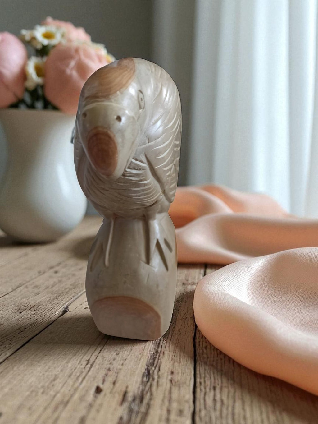Sculpture perroquet pierre Indonésie artisanat vintage déco ethnique oiseau