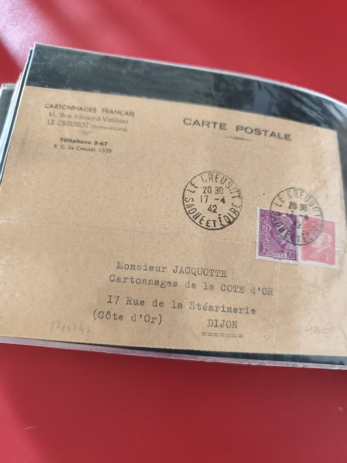 Ancienne enveloppe oblitérée 1942 philatélie, timbres France, carte postale