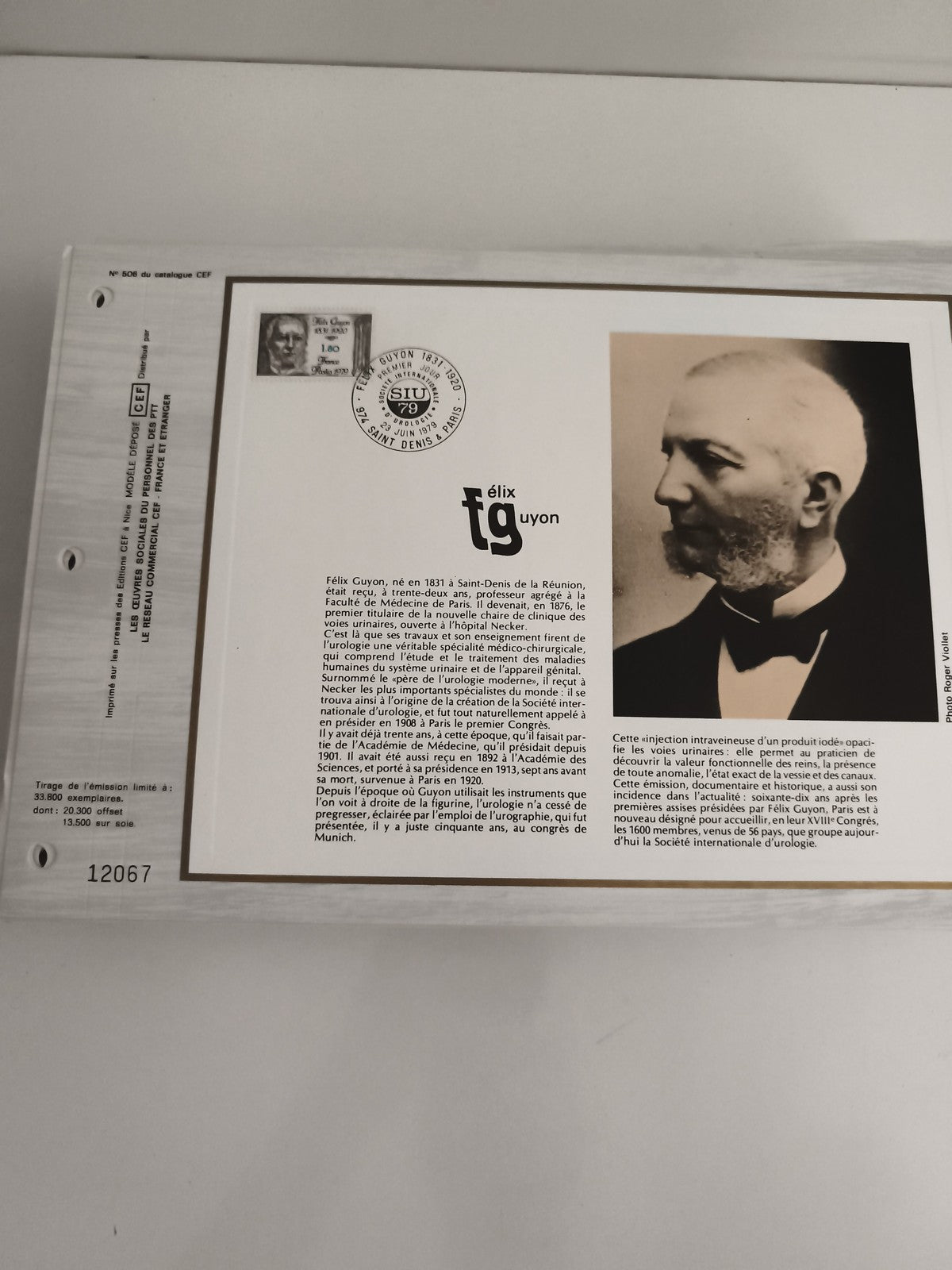 Feuillet philatélique CEF Félix Guyon timbre oblitéré biographie France