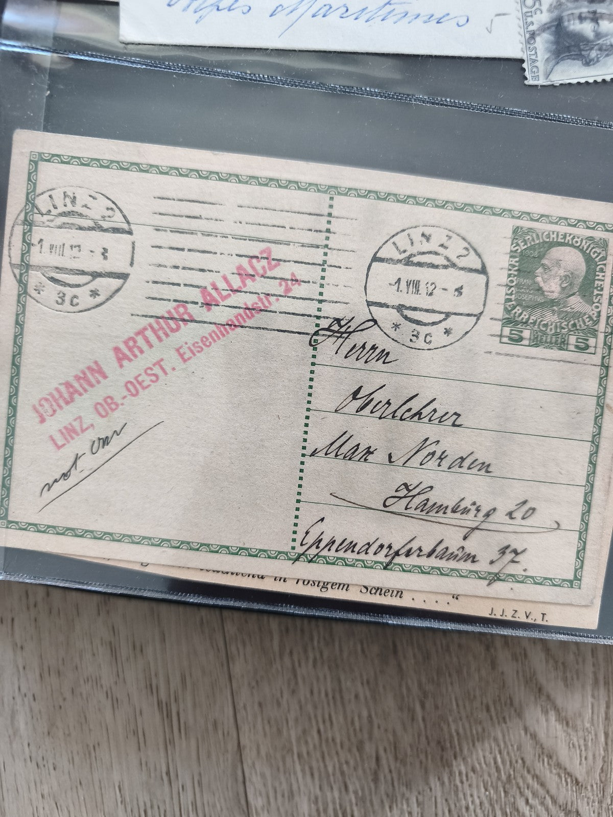 Ancienne enveloppe oblitérée philatélie timbre Autriche vert portrait 1912