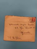 Lettre ancienne oblitérée timbre rouge manuscrite Marseille philatélie (Ref 3)