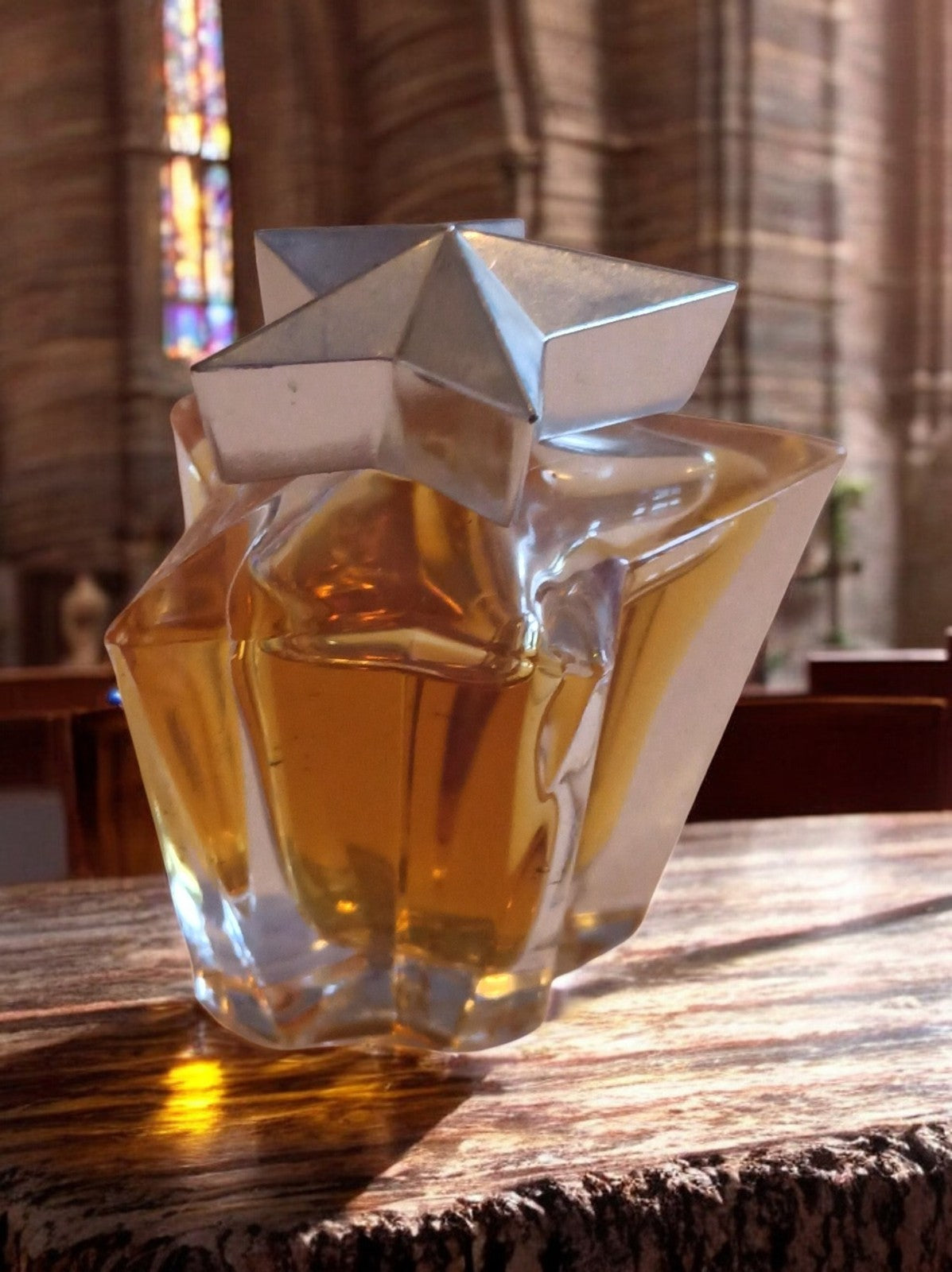 Flacon miniature parfum étoile Mugler vintage, verre et bouchon métal