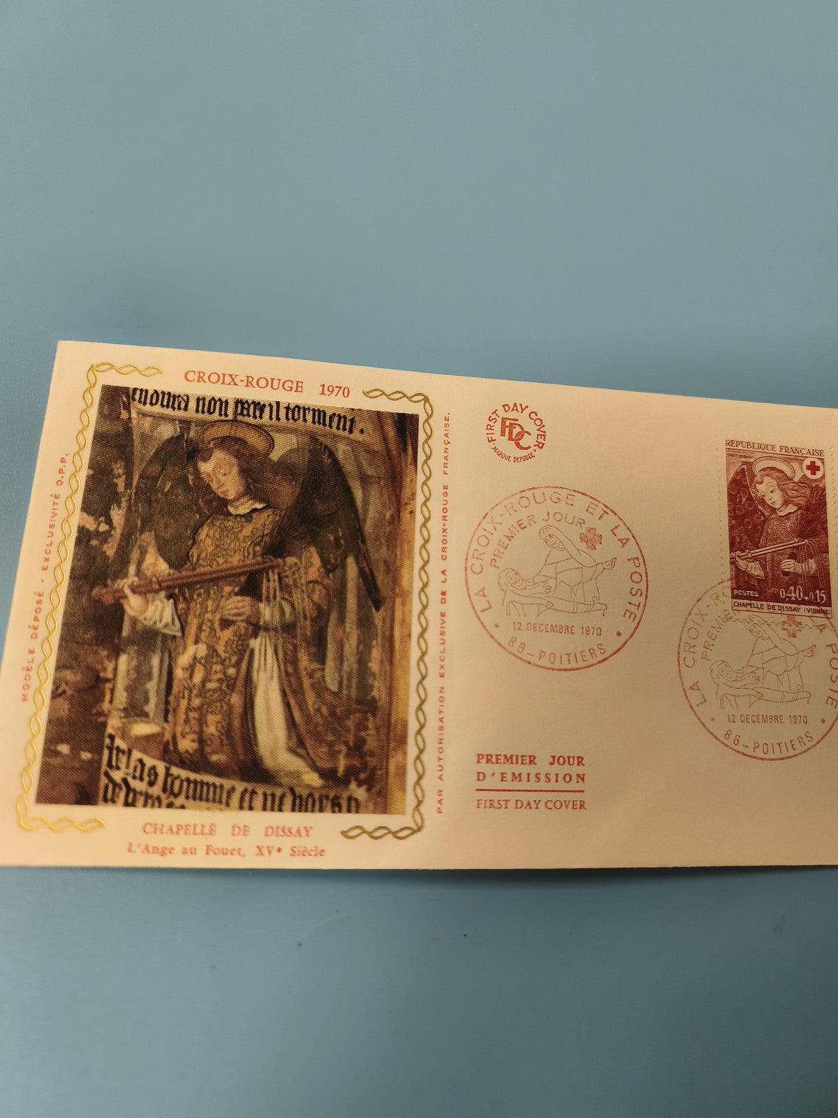 Enveloppe premier jour Croix-Rouge 1970 Chapelle de Dissay illustration FDC