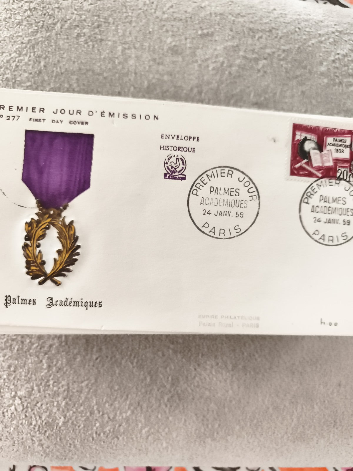 Première jour d’émission Palmes Académiques 1959 FDC enveloppe historique Paris
