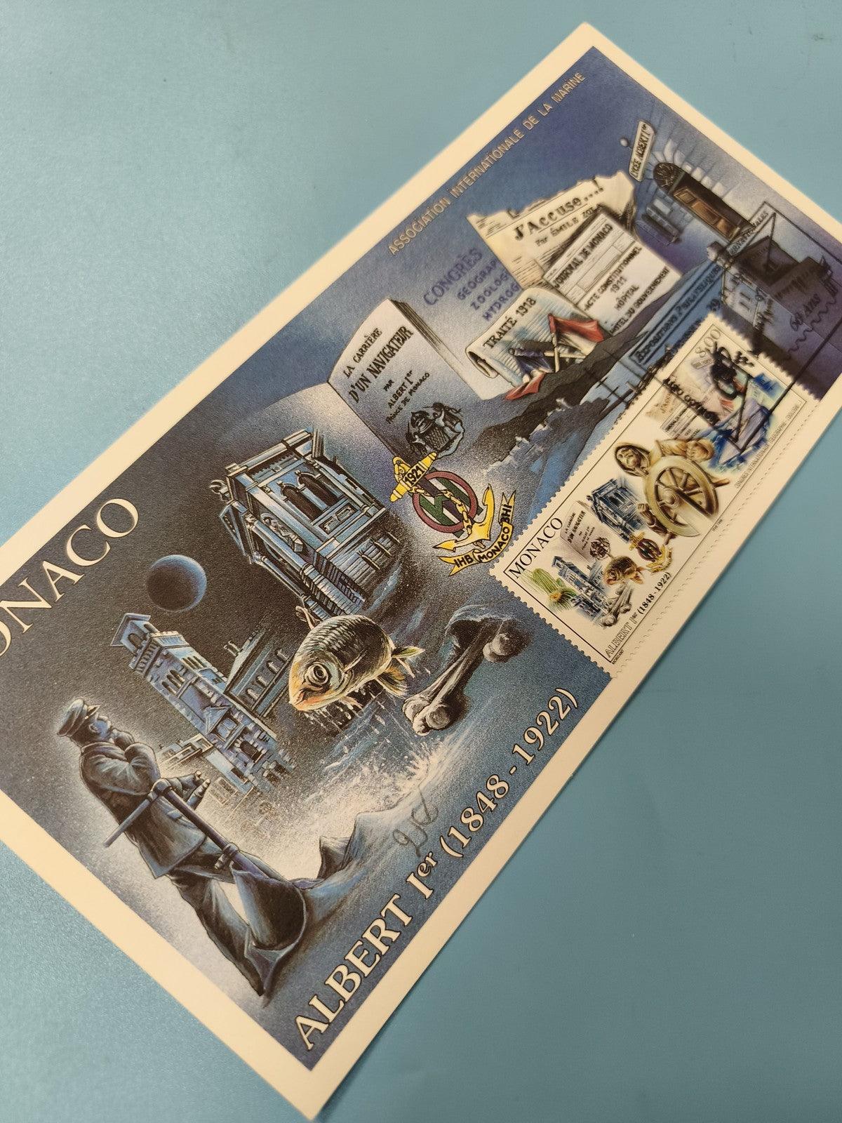 Enveloppe FDC Monaco Albert Ier 1848-1922 timbre premier jour illustration marin