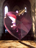 Pendentif cœur vintage plaqué or, pierre violette facettée, bijou ancien
