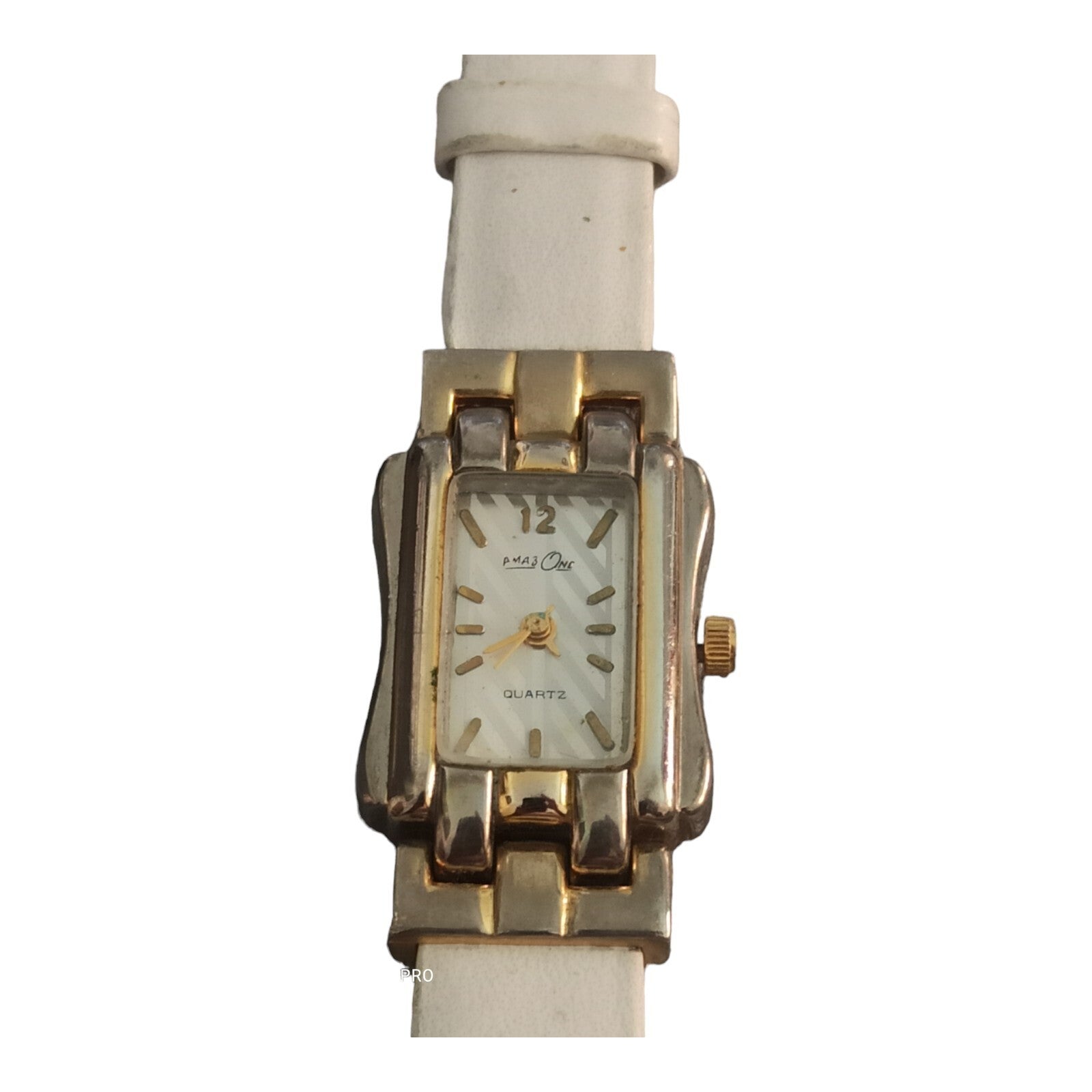 Montre Amaz One vintage femme, quartz, cadran rectangulaire, bracelet clair