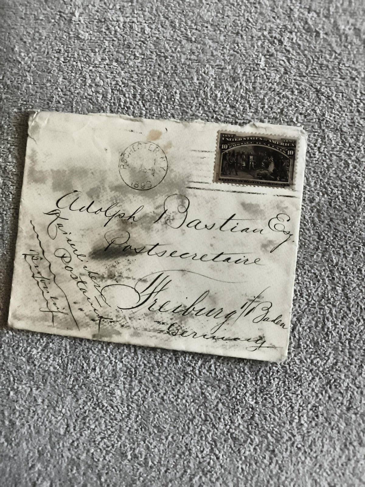 Lettre ancienne USA 1893 timbre 10c Columbus oblitérée Rochester
