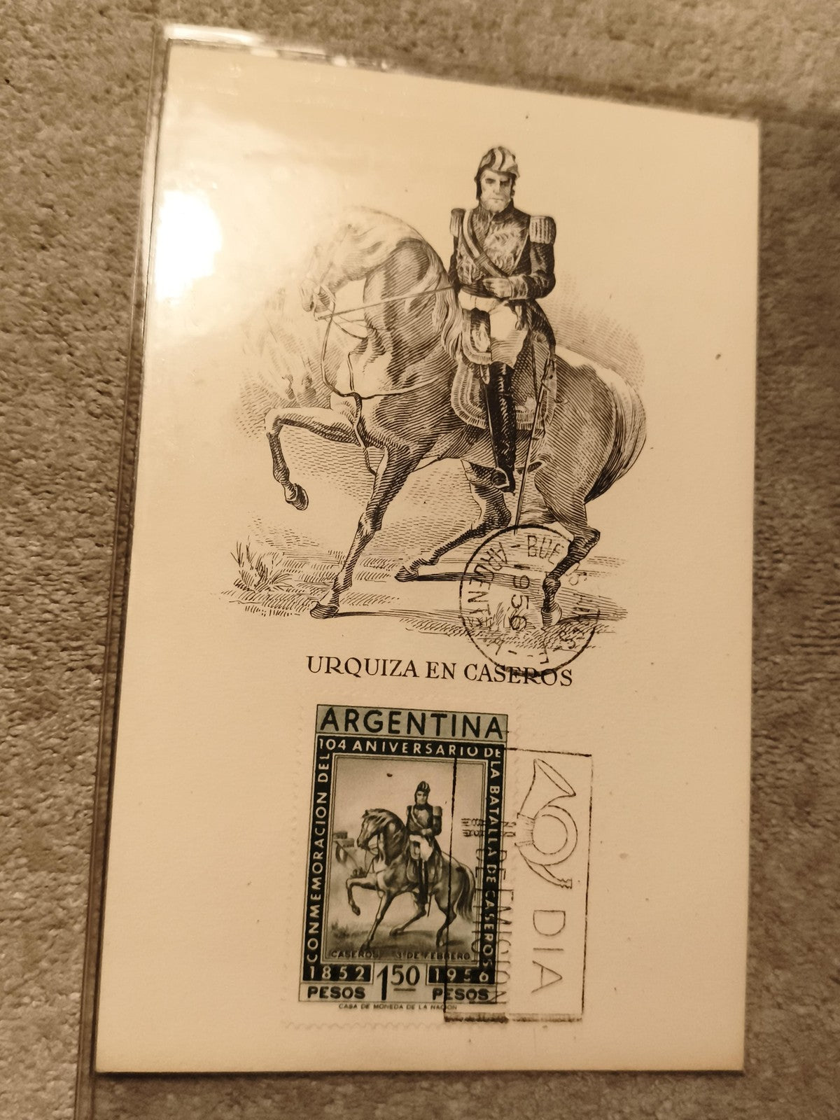 Carte maximum Argentine Urquiza en Caseros timbre 1952 philatélie commémoratif