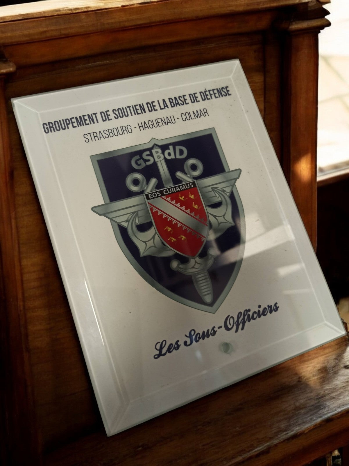 Plaque en verre GSBDD Strasbourg Haguenau Colmar ancien objet militaire vintage