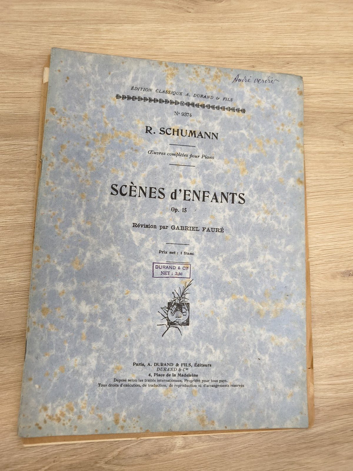 Ancien livre partitions Schumann Scènes d?enfants piano Durand taches vintage