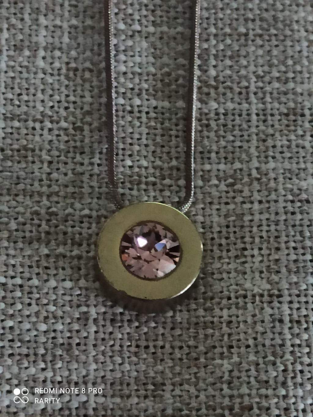 Collier pendentif vintage rond strass clair, bijou fantaisie rétro