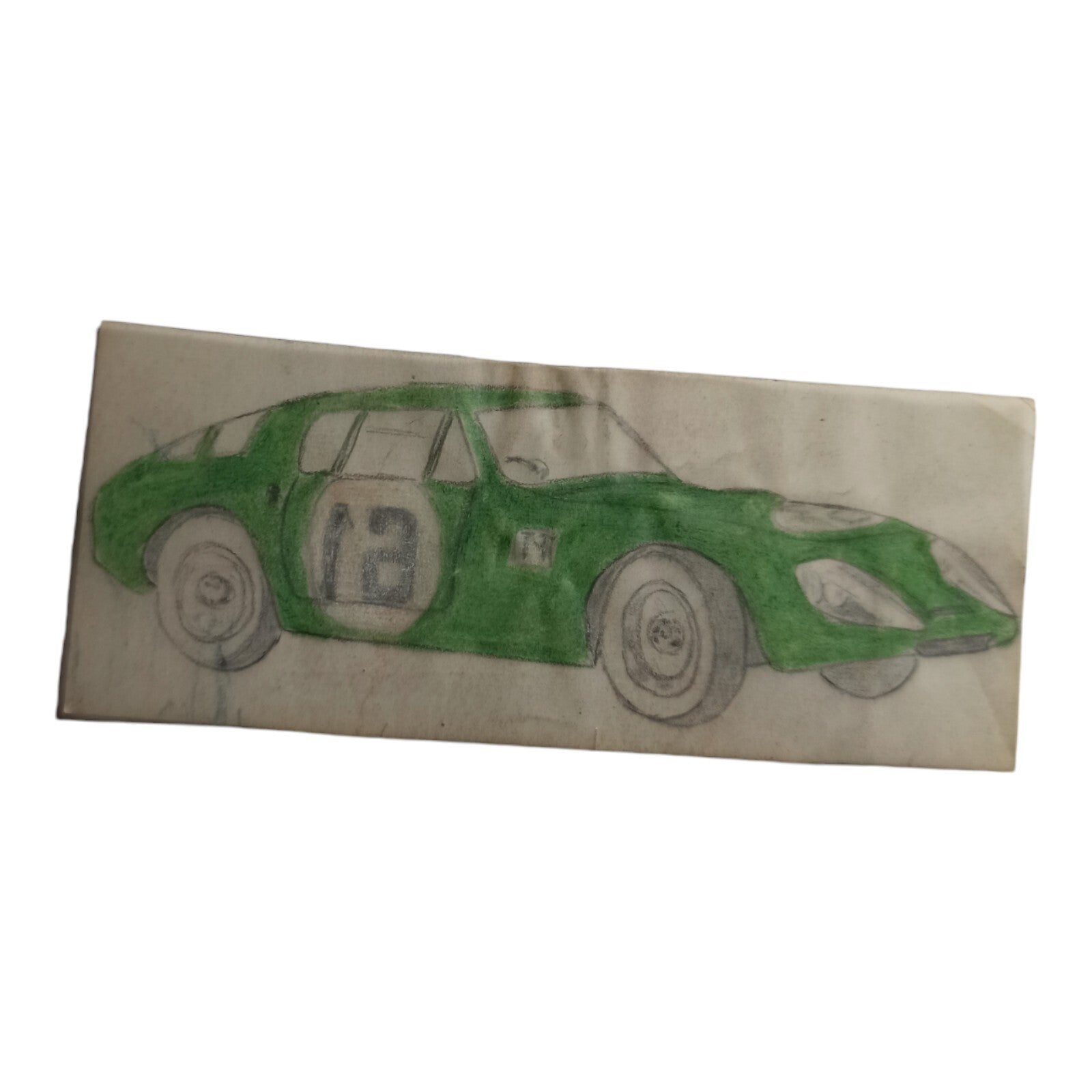 Dessin original voiture course verte Scalextric Dinky Toys calque vintage
