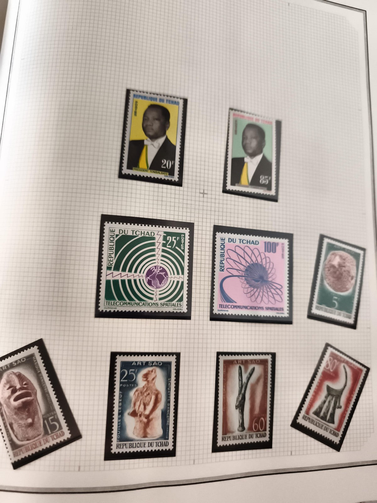 Timbres neufs République du Tchad années 1970 Art Sao président Télécosmo