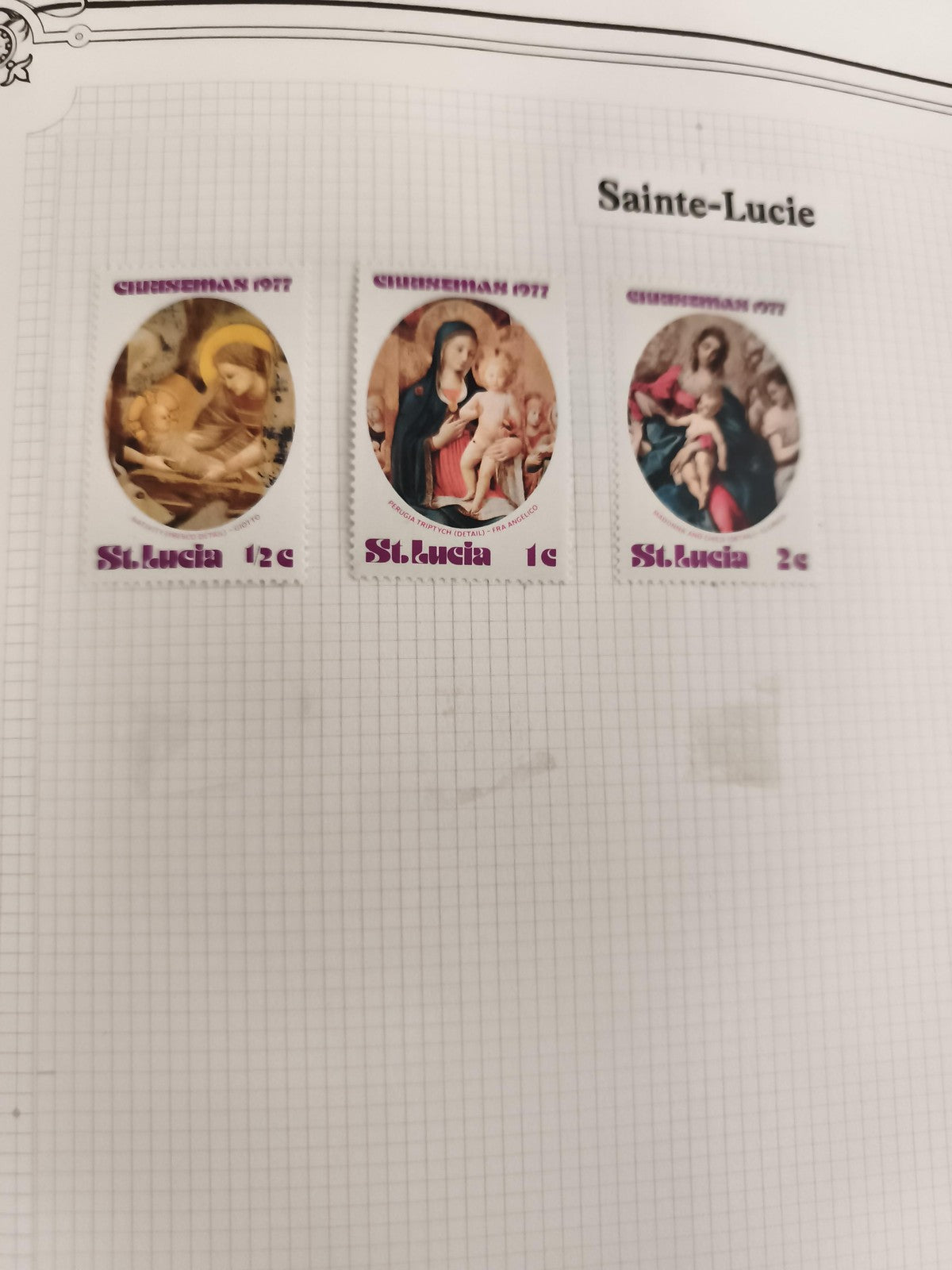 Timbres anciens Sainte-Lucie 1977 Christmas, lot 3, philatélie, art religieux