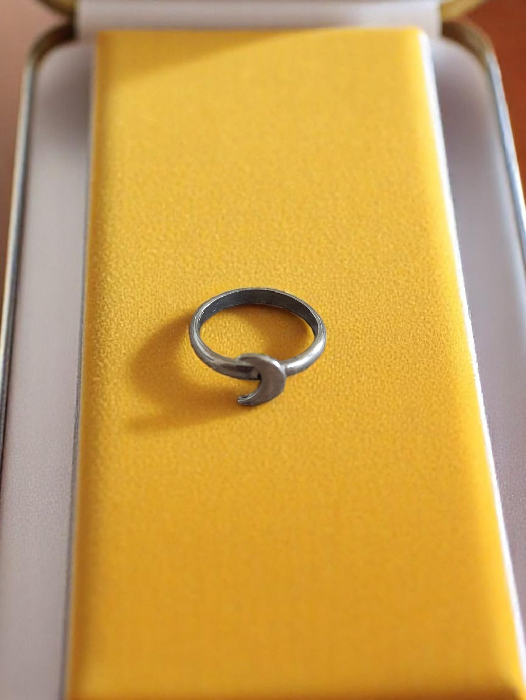 Bague vintage fantaisie lune croissant rétro taille 56 – bague grise femme