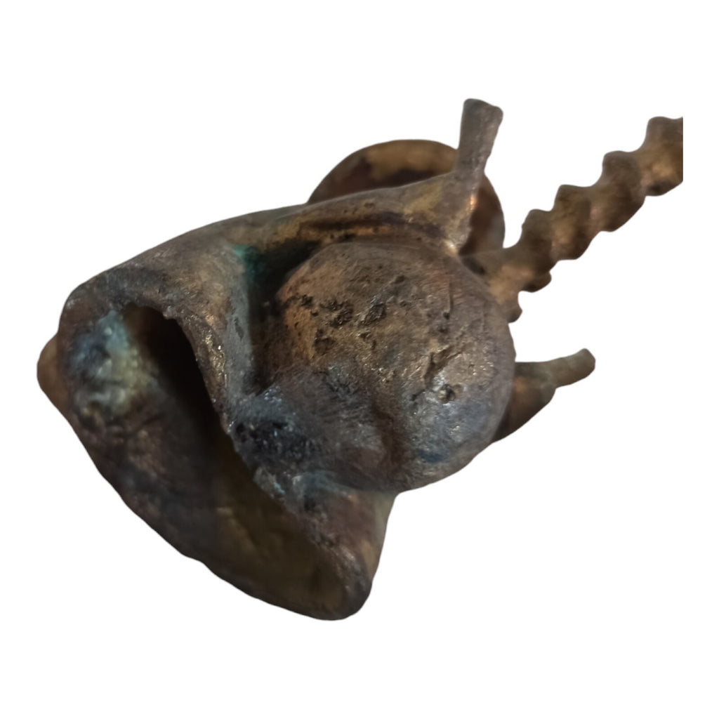 Statuette bronze musicien africain XXe, sculpture artisanale, chapeau conique