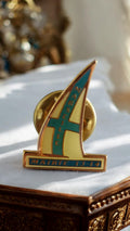 Pin's vintage Marseille Mairie 13-14 voilier émaillé bleu jaune