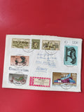 Enveloppe philatélie DDR affranchie, timbres thématiques, cachets visibles