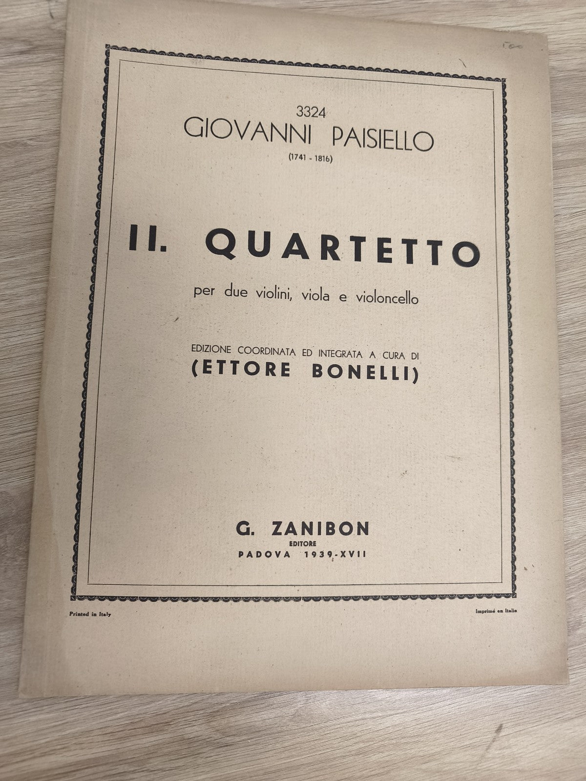Ancien livre partitions Paisiello II Quartetto violon alto violoncelle 1939