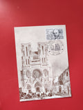 Carte postale philatélie Cathédrale Laon timbre Viollet-le-Duc oblitération