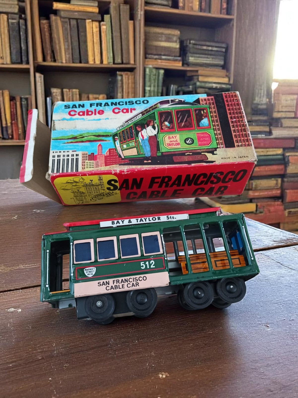 Jouet vintage tramway San Francisco tinplate Japon friction années 50 boîte
