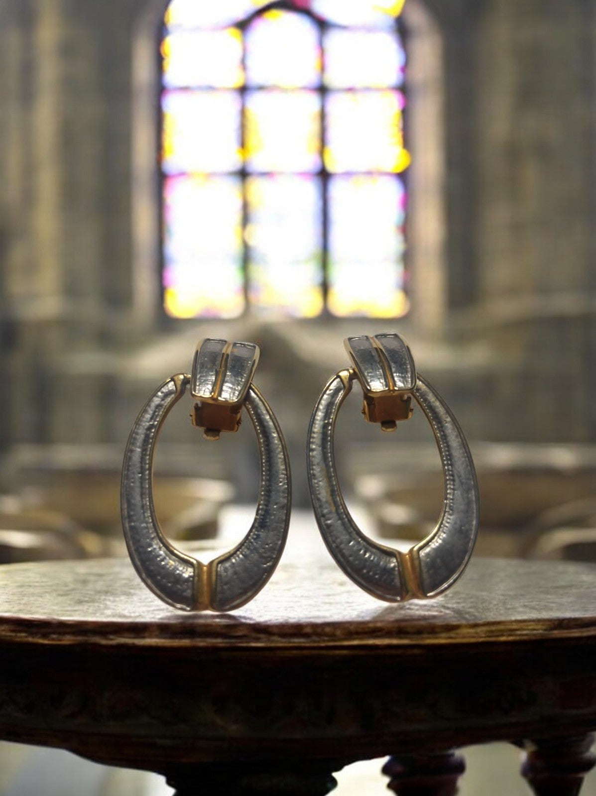 Boucles d’oreilles vintage rétro plaquées or ovales finition texturée