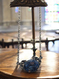 Collier pendentif vintage chaîne argentée pierre bleue style années 70 rétro