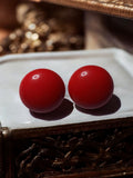 Paire boucles d?oreilles clips vintage rouge boule ronde fantaisie ancien