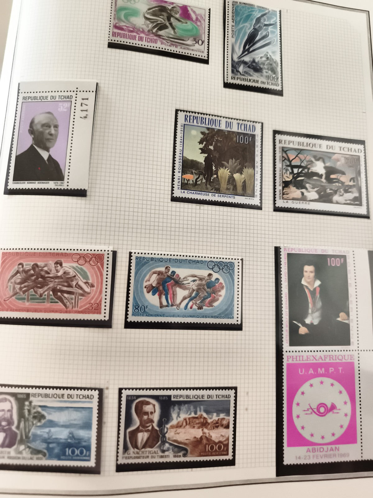 Timbres neufs République du Tchad anciens, thèmes variés, XXe siècle, lot philat